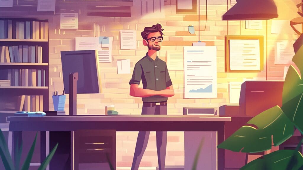 Empresário organizando sua empresa com ferramentas acessíveis e profissionais.