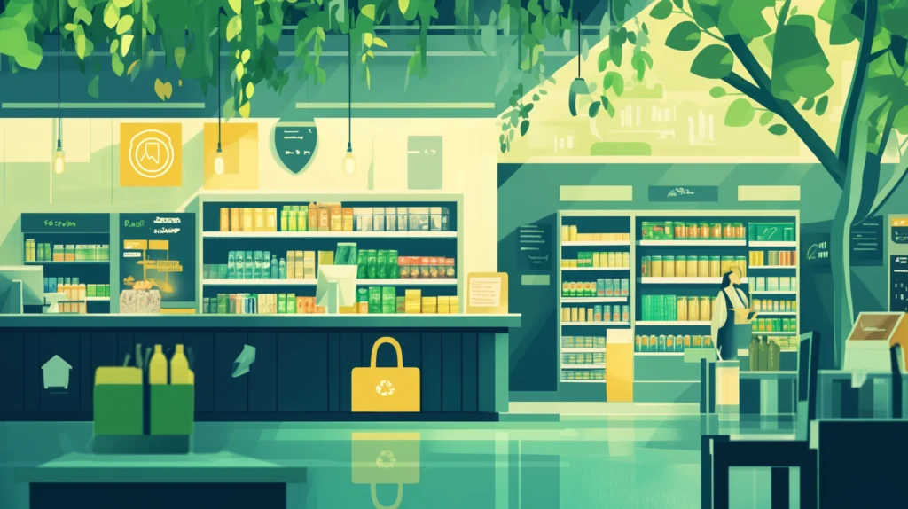 Representação de uma empresa digitalizando processos e adotando práticas tecnológicas para sustentabilidade.