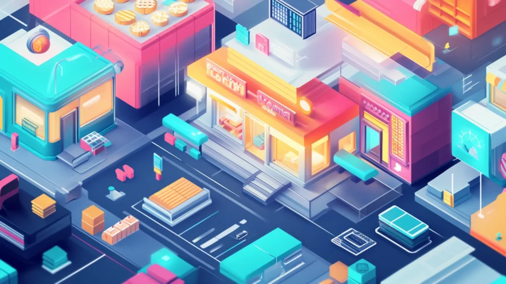 Uma ilustração vibrante mostrando como tecnologias digitais podem impulsionar o crescimento de pequenos negócios locais.